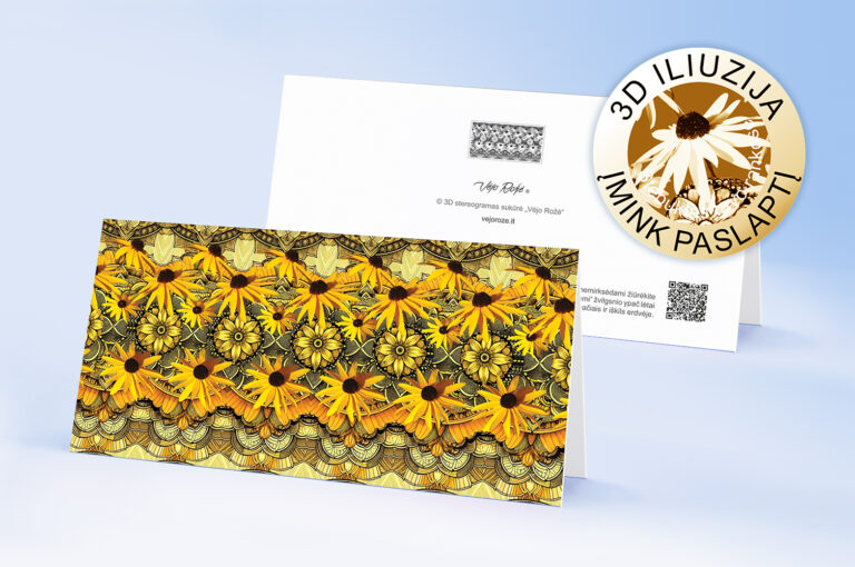 Orange Flowers – 3D Stereogram Greeting Card with Envelope