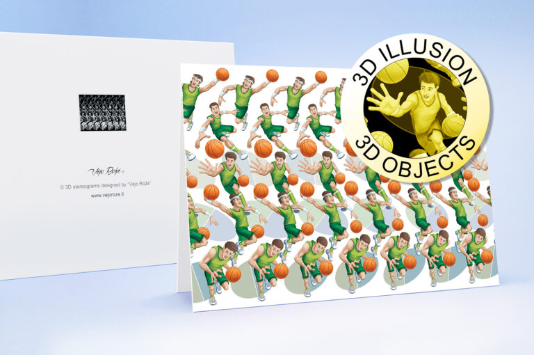 Greeting card with envelope basketball players 3d stereogram 0