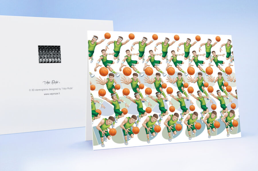 Greeting card with envelope basketball players 3d stereogram 1