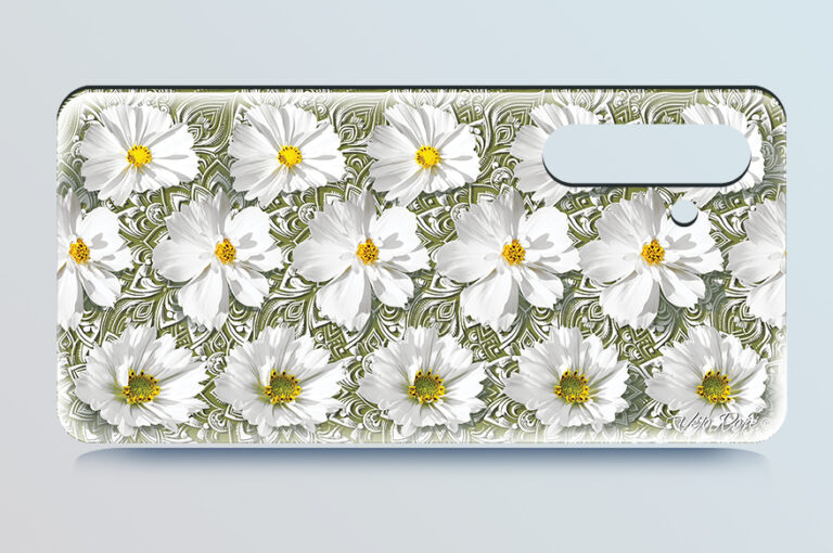 White Flowers on a Green Background – 3D Stereogram Phone Case