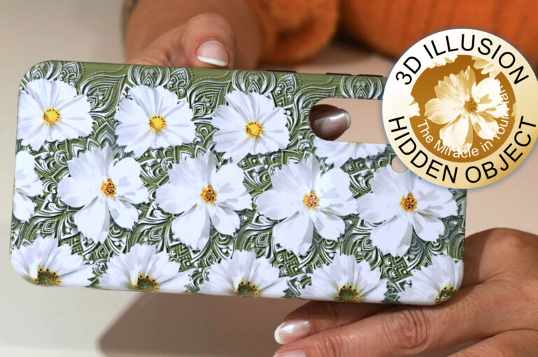 White flowers on a green background 3d stereogram phone case